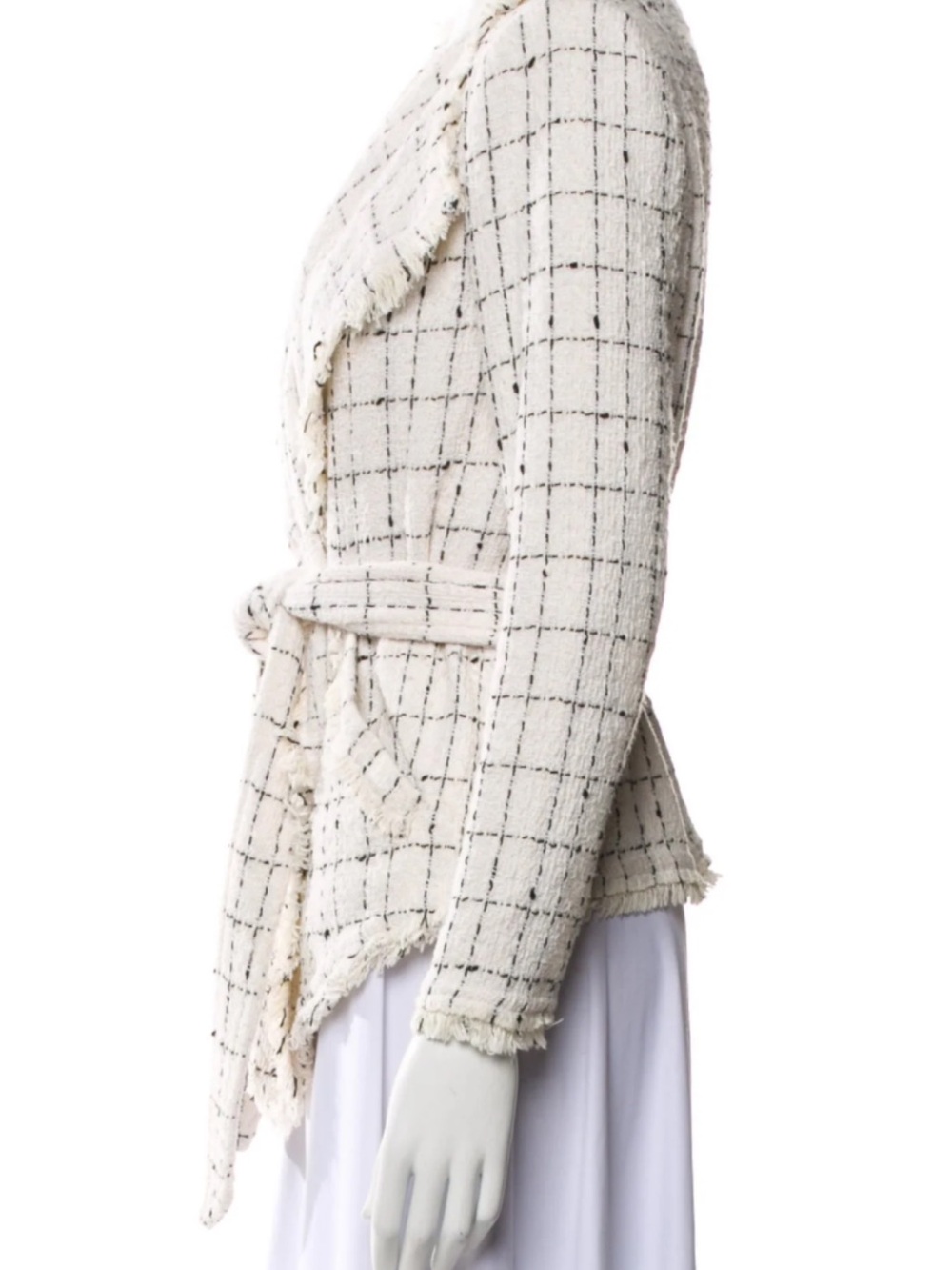 Fringed Cream Tweed Belted Jacket